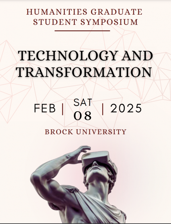 Conference flyer with image of statue in VR goggles